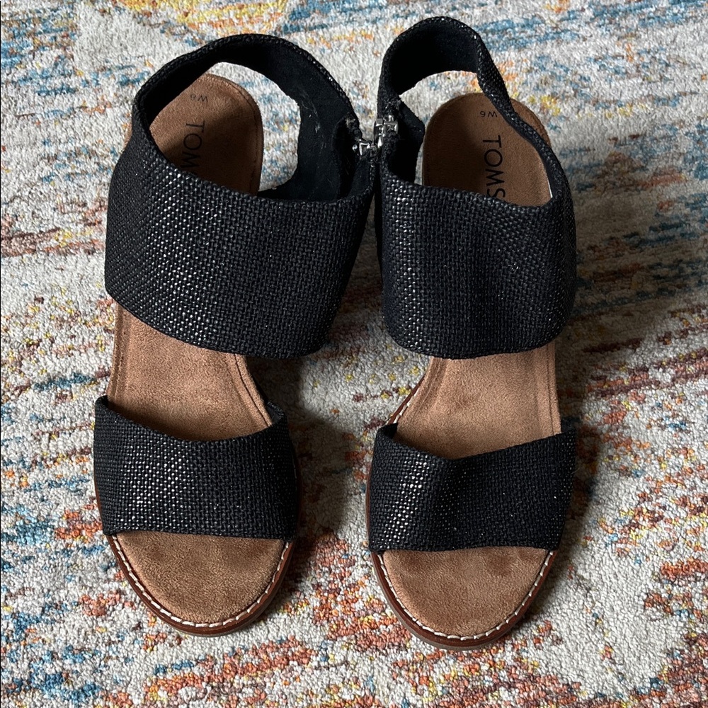 TOMS Black Sandals with Tan Footbed